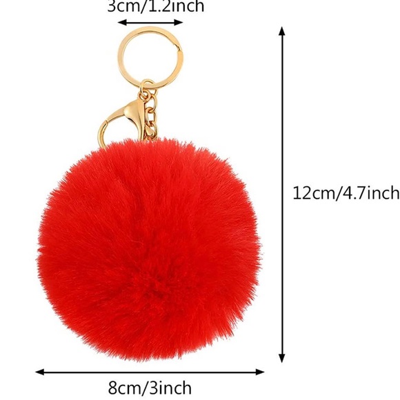 Faux Rabbit Fur Pompom BUBBLEGUM PINK Keychain Metal keyring Bag Accessory - Picture 6 of 8